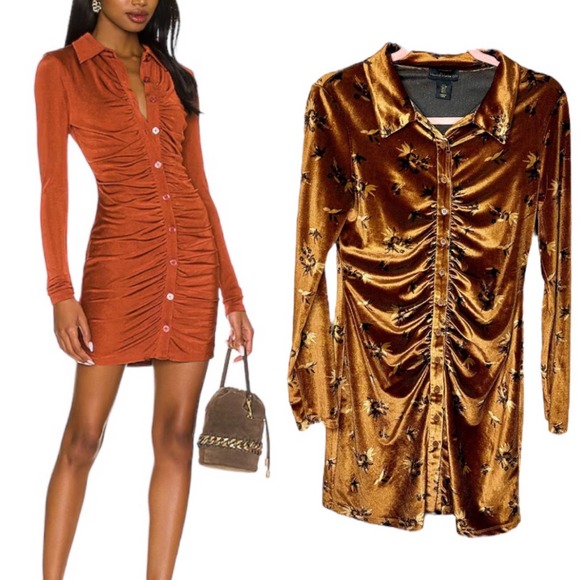 House of Harlow 1960 Dresses & Skirts - House of Harlow x Revolve Women Mustard Yellow Floral Velvet Franz Mini Dress S